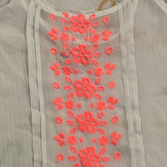White Sheer Neon Pink Flower Floral Tank Top Shirt Womans sz Medium M - Picture 2 of 2